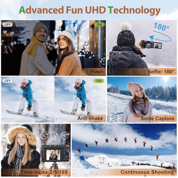 Fulealfly 4K Digital Camera For Photography And Video, 48Mp Vlogging Camera With Sd Card Autofocus Anti-Shake, 3'' 180° Flip Screen Digital Camera With Flash 16X Zoom, Compact Camera For Travel-Gb 128 - Image 4