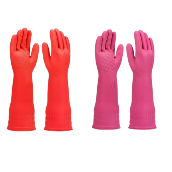 Eopzo Latex Rubber Special Dish Kitchen Platform Washing, Home, Bathroom, Garden Cleaning Gloves, Hand Careing Long Sleeve Waterproof Safety Hand Gloves(2 Pair) (RED+PINK)