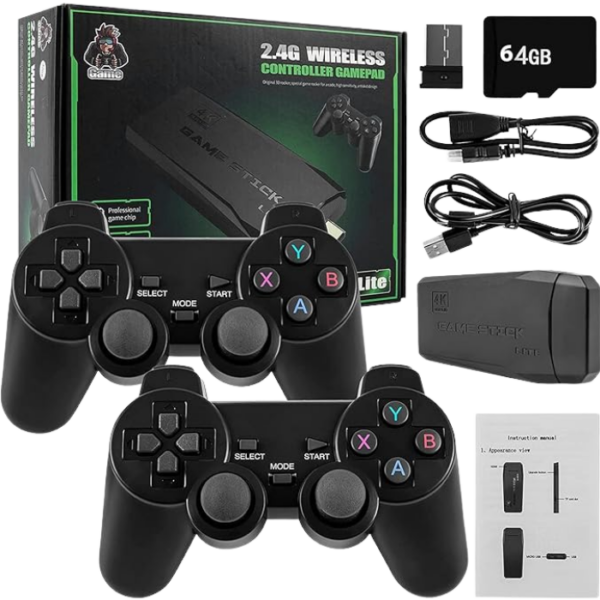 Sadhwanis ™ Wireless Console Game Stick Video Game Console Built-in 15000 Classic Games 8 Bit Mini Retro Controller HDMI Output Dual Player-4K Ultra HD Game Stick