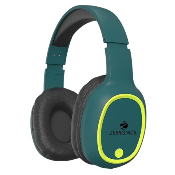 ZEBRONICS Thunder Bluetooth 5.3 Over ear Wireless Headphones with 60H Backup, Gaming Mode, Dual Pairing, ENC, AUX, Micro SD, Voice Assistant, Comfortable Earcups, Call Function(Teal Green)