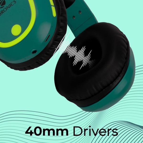 ZEBRONICS Thunder Bluetooth 5.3 Over ear Wireless Headphones with 60H Backup, Gaming Mode, Dual Pairing, ENC, AUX, Micro SD, Voice Assistant, Comfortable Earcups, Call Function(Teal Green) - Image 2