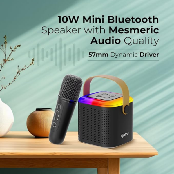 pTron Newly Launched Fusion Tunes 10W Mini Bluetooth Speaker with Wireless Karaoke Mic, 8Hrs Playtime, Vivid RGB Lights, Voice Effects, Multi-Play Modes BT5.1/TF Card & Type-C Charging Port (Black) - Image 2