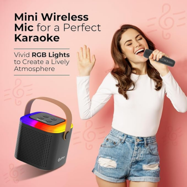 pTron Newly Launched Fusion Tunes 10W Mini Bluetooth Speaker with Wireless Karaoke Mic, 8Hrs Playtime, Vivid RGB Lights, Voice Effects, Multi-Play Modes BT5.1/TF Card & Type-C Charging Port (Black) - Image 3