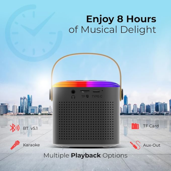 pTron Newly Launched Fusion Tunes 10W Mini Bluetooth Speaker with Wireless Karaoke Mic, 8Hrs Playtime, Vivid RGB Lights, Voice Effects, Multi-Play Modes BT5.1/TF Card & Type-C Charging Port (Black) - Image 6
