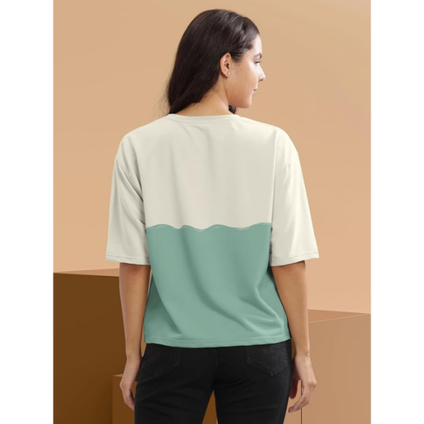 HELLCAT Beige Printed Loose Fit Crew-Neck Crop T-Shirt for Women - Image 4