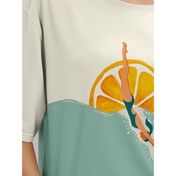 HELLCAT Beige Printed Loose Fit Crew-Neck Crop T-Shirt for Women - Image 6