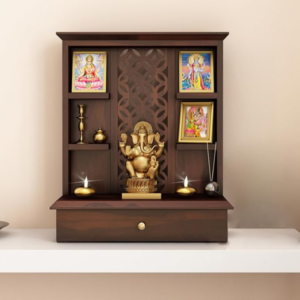 Wooden Street Sheesham Wood Home Temple For Home Pooja Mandir, Office Room With 1 Drawer Storage And Shelf
