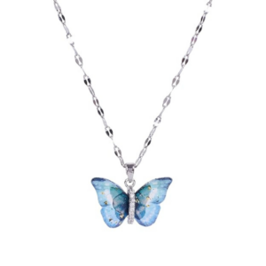 SALTY Valentine Gift for Girlfriend | Vibrant Blue Winged Butterfly Beauty Necklace for Women
