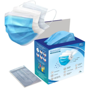 QUARANT Melt Blown - SMMS Fabric 3 Ply Disposable Face Mask with Nose Clip and Reusable Travel Pouch (Blue, Pack of 100) for Unisex