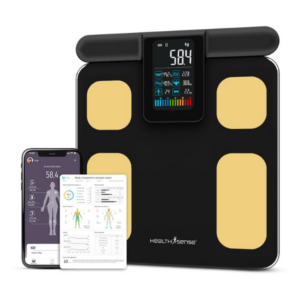 HealthSense Full Body Composition Monitor | 8 Electrode BMI Weight Machine for Body Weight | Digital Fat Analyzer Machine with USB Rechargeable,