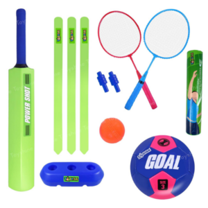 Toyshine Stricker 3 in 1 Super Sports Combo for Age 3-7 Years | Cricket | Badminton | Football for Indoor/Outdoor Play - Multi Color