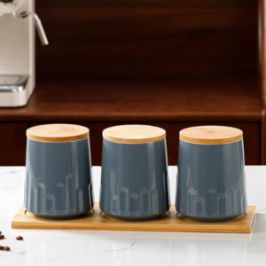 UMAI Ceramic Jars For Kitchen Storage With Ceramic Lid | Airtight Kitchen Containers Set | Multipurpose Jars For Pickles Dry Fruits Nuts Pulses | Pack of 3 (280ml (Grey))