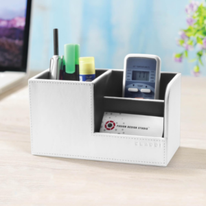CLADD INTERNATIONAL Vegan Leather Compact Office Desk Organizer Multifunctional Storage with 3 Compartment | Stationery Supplies