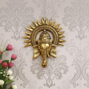 eCraftIndia Golden Metal Sun Decorative Ganesha Wall Hanging - Lord Ganesha Statue Wall Art- Decorative Showpiece for Wall Decor - Diwali Decoration Items for Home Decor- Gift for Diwali Housewarming