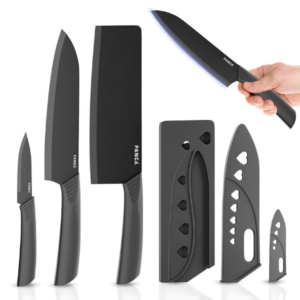 PANCA Knife Set with Cover for Kitchen Use,Set of 3 Stainless Steel Chef KnifeI Utility Knife| Santoku KnifeI Garlic Peeler| Vegetable Cutting Chopping Knife| Kitchen Accessories Items for Home