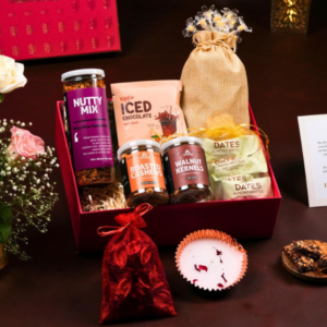Omay Foods 11 pcs Radiant Delight Gift Box | Healthy Gift Hamper with Halal Snacks & Dry Fruits | Ramadan Gift Basket | Festive Gift Box for Eid Mubarak, Family, Friends & Corporate Gifting I Eid Gift Hamper