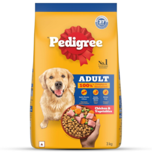 Pedigree Adult Dry Dog Food, Chicken & Vegetables, 3 kg, Contains 37 Essential Nutrients, 100% Complete & Balanced Food for Adult Dogs