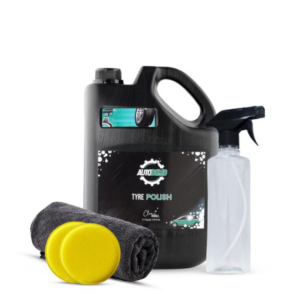 Autobomb Tyre Polish 5 L + Polishing Sponge(2) + Microfiber Cloth + 500 ML Empty Spray Bottle | Long Lasting Super Shine and Protection | Prevents Premature Ageing & Non Greasy