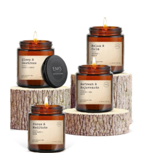 EM5™ Aromatherapy Scented Candles Set of 4 | Sleep/Destress - Focus/Meditate - Relax/Calm - Refresh/Rejuvenate | 100g Each, 30Hrs Burn Time | 100% Natural Wax | Non-Toxic, Clean Burning Candles