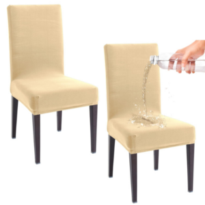 HOKIPO Water-Resistant Slipcovers for Dining Chair, Pack of 2, Beige (AR-4916-BGE*2)