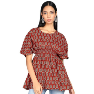 Cotton Hand Printed Short Kurti for Women