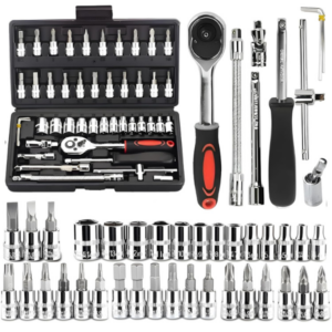 CLAPONE Tool Kit 46 Pcs Household | 1/4 Drive Socket Screwdriver Wrench Set for Bike, Car Repairs & More Spanner & Socket Set All Size Tool Kit