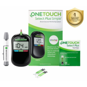 OneTouch Select Plus Simple glucometer machine with 50 Test Strips | Simple & accurate testing of Blood sugar levels at home | Global Iconic Brand