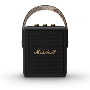 Marshall Stockwell II Portable Bluetooth Speaker with 20+ Hours of Portable Playtime, (360° Sound), Water-Resistant (IPX4) – Black & Brass.