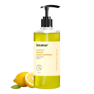 inatur Refreshing Hand Sanitizer Gel | Enriched with Lemon Extract & Aloe Vera | Gentle on Skin | Alcohol-Based Protection | Gel Hand Sanitizer 500ml for Effective Hygiene & Germ-Free Hands