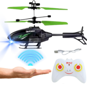KIDZYMON® RC Helicopter with Hand Gravity Sensor, Flying Remote Control Helicopter Toy, Charging Helicopter with 3D Light & Safety Sensor for Kids Age 4+ Years I Pack of 1 (Bleck Green)