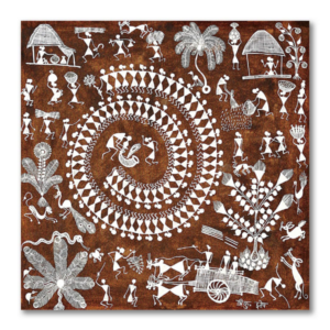 Tamatina Warli Art Canvas Painting | Tribal Art | Classic Indian Traditional Art Unframed Painting for Home décor|Size - 13X13 Inches.a