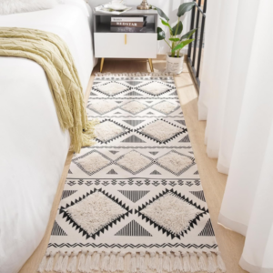 ALSTONIA Hand Woven Tufted 100% Natural Cotton Export Quality Designer Rug,Carpet, Bed Side Runner for Bedroom,Living Room, Size-2x5 feet or 60 cms x 152 cms (White & Black)