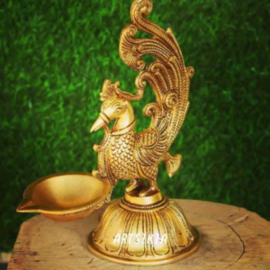 EXPLORE India Brass Bird Peacock Diya Oil Lamp | Traditional Diya Stand | Diwali Puja Item for Home,Office,Temple (1.125kg)