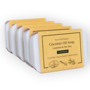 Kaprica Natural Handcrafted Pure Cold Pressed Coconut Oil Soap- Lavender and Tea Tree (pack of 5)
