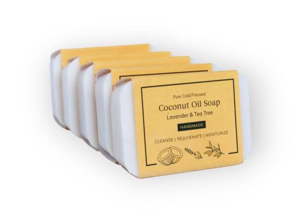 Kaprica Natural Handcrafted Pure Cold Pressed Coconut Oil Soap- Lavender and Tea Tree (pack of 5)