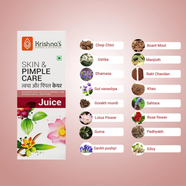 KRISHNA'S HERBAL & AYURVEDA Skin & Pimple Care Juice - 1000 Ml | Ayurvedic Skin Care Expert With Manjisth, Rose, Sankhpushpi & 13 Other Herbs | Helps In Reducing Acne, Pimples & Dark Spot - Image 3