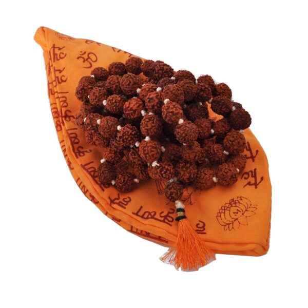 NRSON® 5 mukhi rudraksha Mala Tulsi Mala 108+1 Beads with Jap mala Bag, Gomukhi, Gaumukhi, Prayer Beads Bag, Chanting Prayer Bag,Hindu Prayer Bag, Meditation Bag, jhola [Pack of 1]