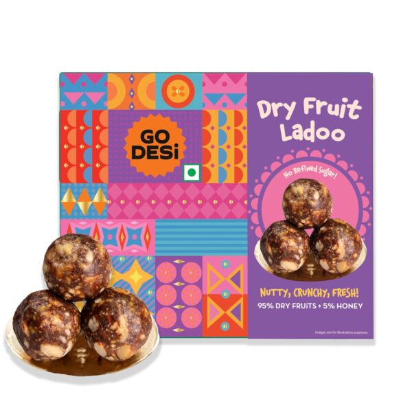 GO DESi - Dry Fruit Ladoo | Made with 95% Dry Fruits & 5% Honey | Indian Mithai | Laddu | Laddoo | Sweets Gift Pack | No Added Sugar | 200 grams